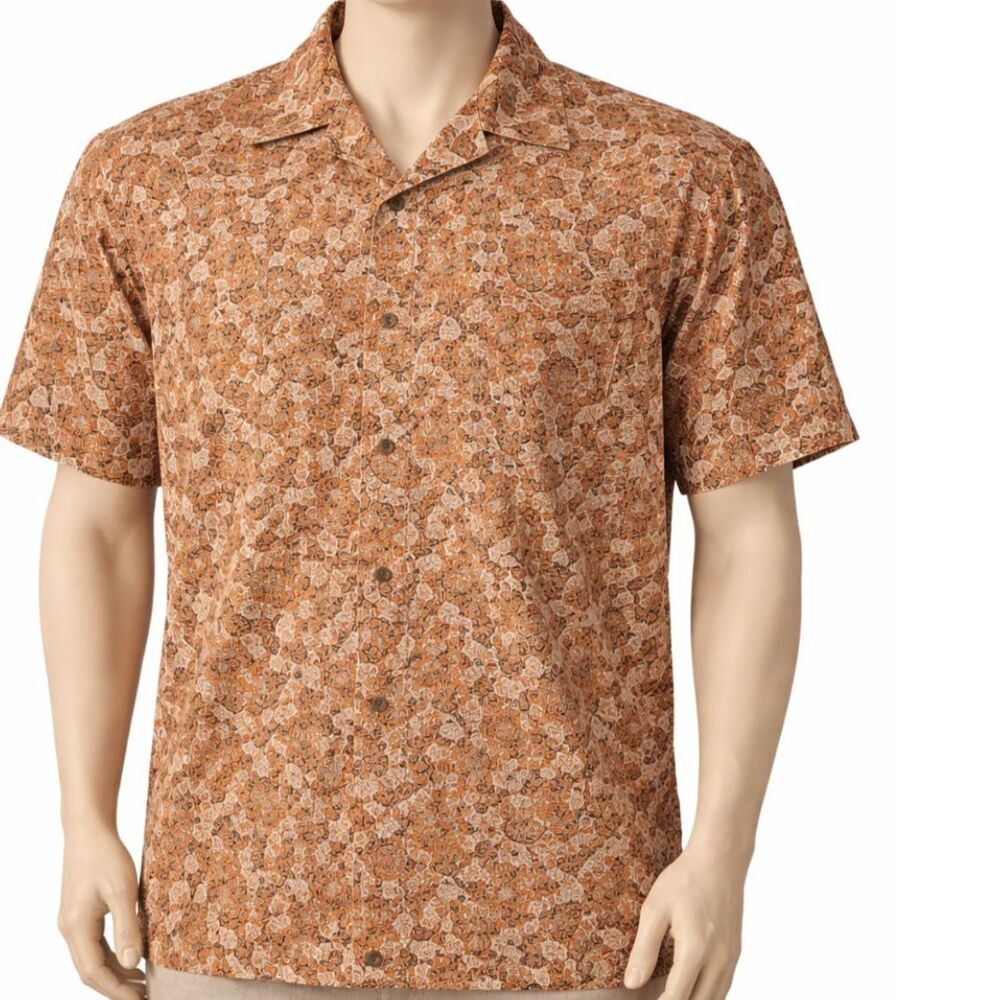 Turnbury Hawaiian Shirt Men's XL Tan Rust Paisley Print S S. Button-Up Linen